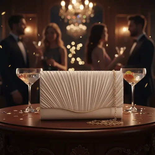 Cartera clutch de fiesta con brillos multicolor de mano