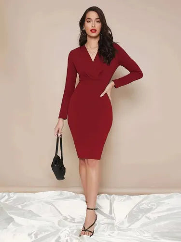 Vestido Cuello Cruzado Manga Angosta Va 500