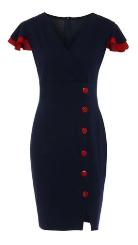 Vestido Formal Azul Marino Oficina Modelo Va 336 Azul L