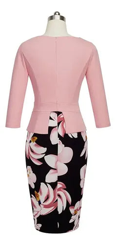 Vestido  Peplum Coctel Oficina Con Manga Va 161