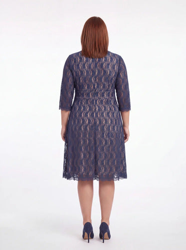 Vestido corto azul encaje talla grande, corte imperio