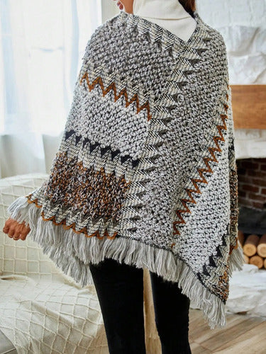 Poncho Tejido Chal De Punto Tapado Mujer