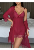 Camisón Y Bata Lencería Set De Pijama Babydolls Pj 13 Rojo Xl