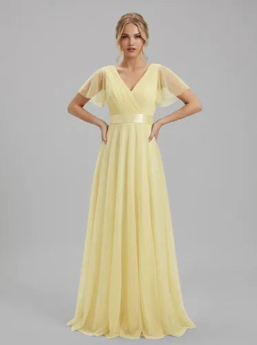 Vestido largo amarillo de tul corte imperio