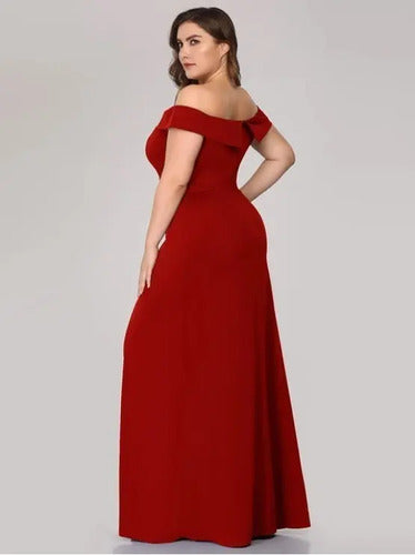 Vestido Fiesta Largo Sin Hombros Talla Grande Ep 188 Bordó 16