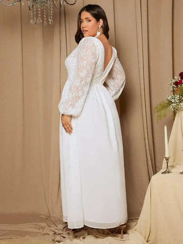 Vestido Novia Largo Blanco Talla Grande Ns 15