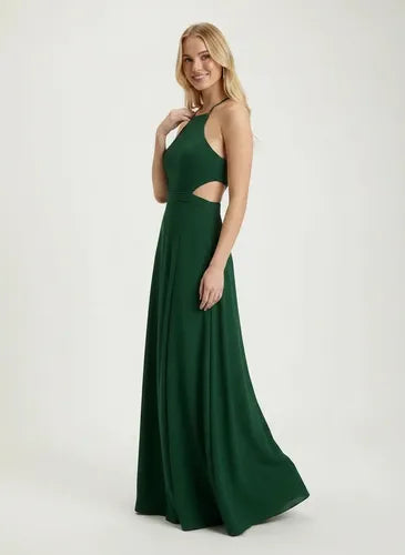 Vestido largo verde halter espalda abierta