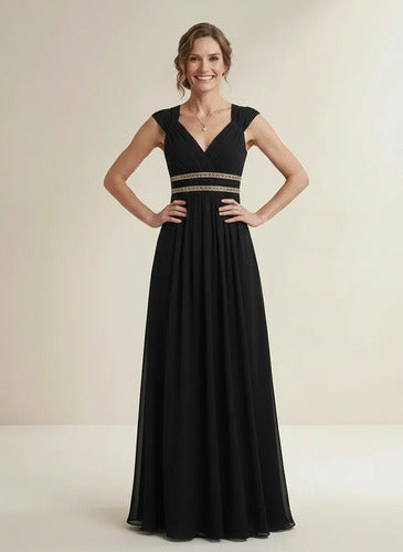 Vestido largo de gala de gasa escote V