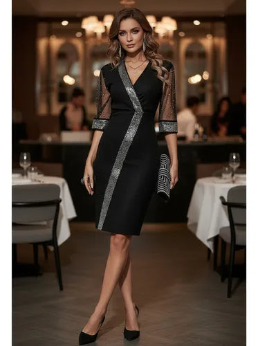 Vestido Fiesta Negro Lentejuelas Va 362