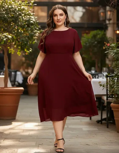 Vestido Fiesta Gasa Talla Grande Manga Corta Vg 101