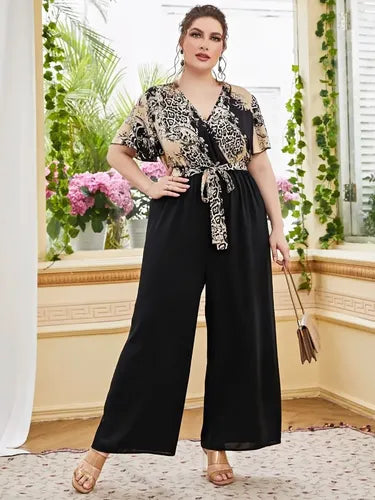 Entero Jumpsuit Talla Grande Escote Cruzado Cinturón Vg 203