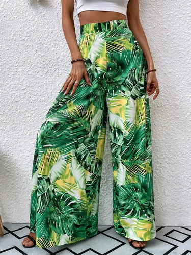 Pantalón Estampado Mujer Cintura Alta Pierna Ancha Pt 10