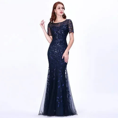 Vestido Fiesta Largo Lentejuelas Manguita Talla Ep 131