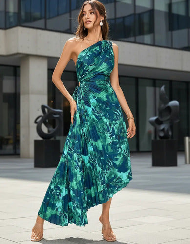 Vestido Plisado Escote Cruzado Sin Mangas Va 516
