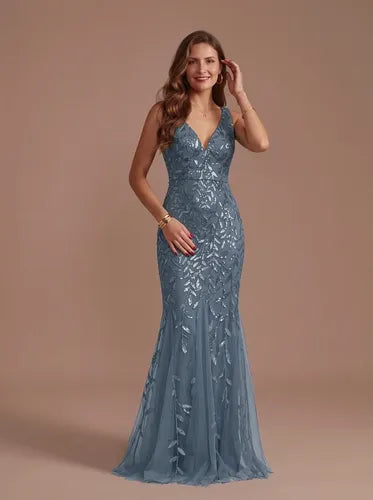 Vestido maxi corte sirena escote V