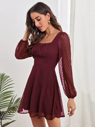 Vestido Escote Cuadrado Entallado Acampanado Va 479