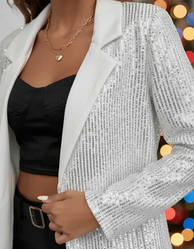 Bolero Blazer Tapado Fiesta Lentejuelas Bb 02 Blanco S