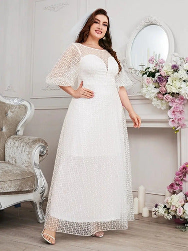 Vestido Novia Boda Manga Farol Talla Grande Curvy Ns 14