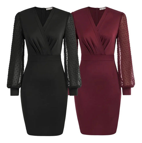 Vestido Ajustado Bodycon Fiesta Cóctel Mangas Va 462