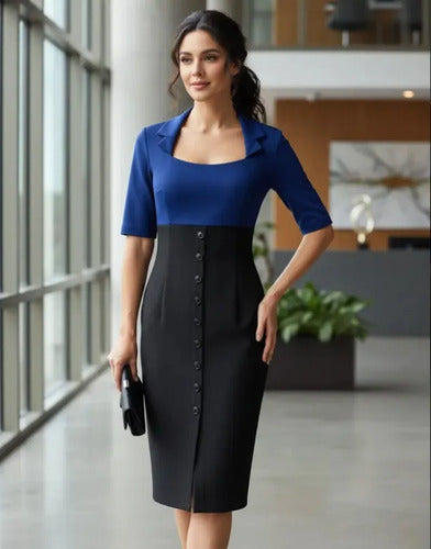 Vestido Formal Oficina Coctel Negro Con Azul Va 342 Negro Xl