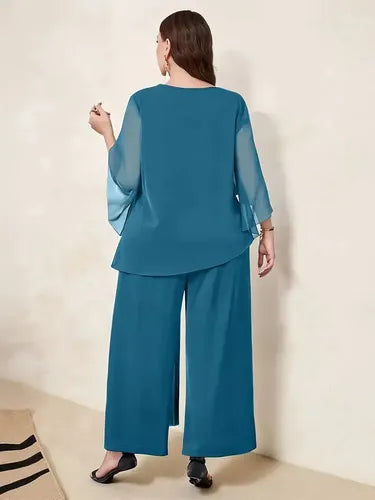 Conjunto Blusón Y Pantalón Entero Talla Grande Vg 218 Azul Verdoso 2xl