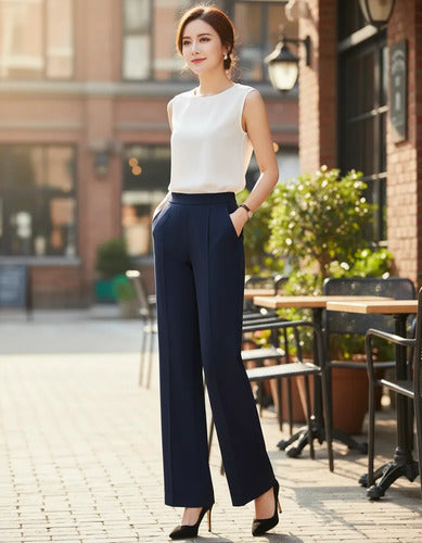 Pantalon Mujer Cintura Alta  Pt 21 Azul S