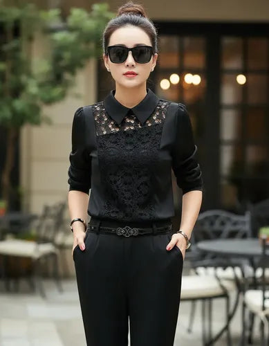 Traje Mujer Conjunto Blusa + Pantalón Negro Entero C 02 Negro M