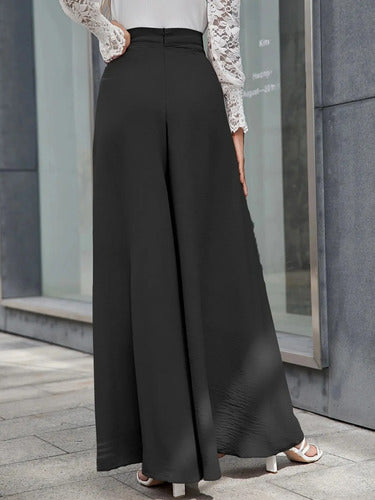 Pantalón Mujer Cintura Alta Pierna Ancha Bolsillos Pt 11 Negro S
