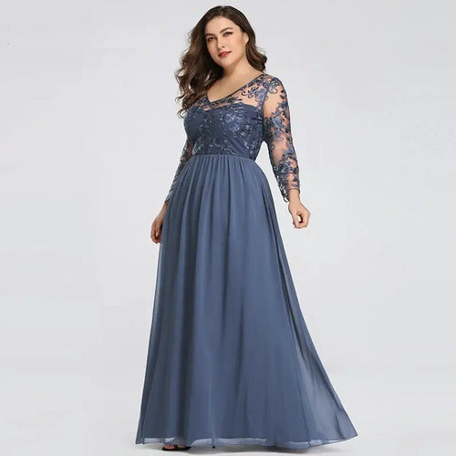 Vestido De Fiesta Largo Con Mangas Ep 139 Azul Acero 14