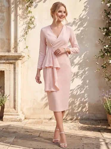 Vestido midi rosa evasé perlas novia civil