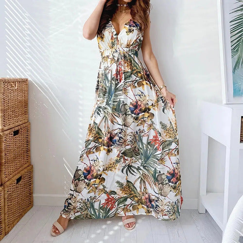 Vestido Largo Bohemio Playa Estampado Floral Verano
