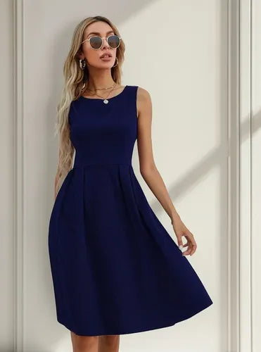 Vestido Tableado Acampanado Va 557 Azul S