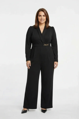 Mono palazzo negro de pierna ancha talla grande
