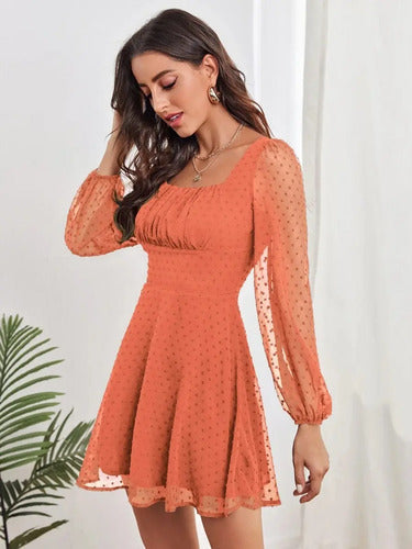 Vestido Escote Cuadrado Entallado Acampanado Va 479