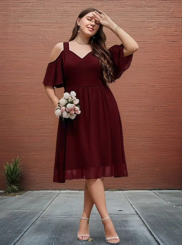 Vestido Fiesta Talla Grande Manga Hombros Descubierto Vg 152