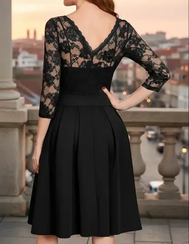 Vestido Fiesta Gala Boda Negro Manga 3/4 Va 329 Negro L