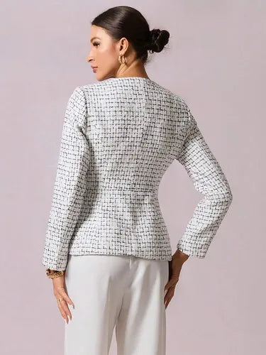 Blazer  Abrigo  Chaqueta Mujer Tweed Bolsillos Forrado Bb 45 Blanco S