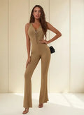 Entero Jumpsuit Mono Mameluco Canalé El 108 Marrón S