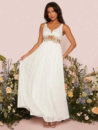 Vestido Blanco Novia Civil Largo Transparencia Nc 08