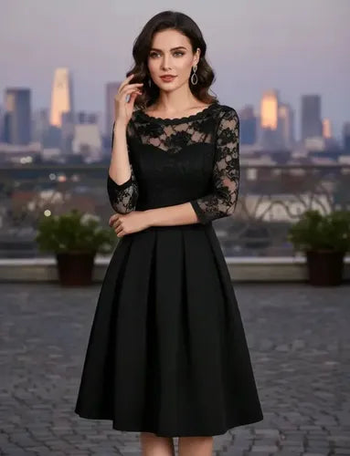 Vestido Fiesta Gala Boda Negro Manga 3/4 Va 329 Negro L