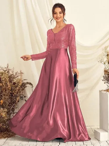 Vestido Fiesta Largo Matrimonio Lentejuelas Mangas  Ep 421