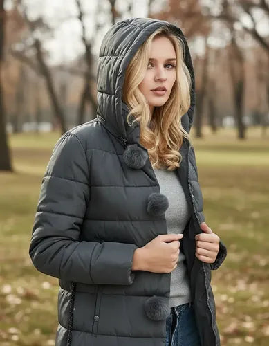 Parka Mujer Acolchada Con Cinturón Y Capuchón Gris Gris S