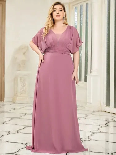 Vestido Fiesta Largo Gasa Talla Grande Manga  Ep 189