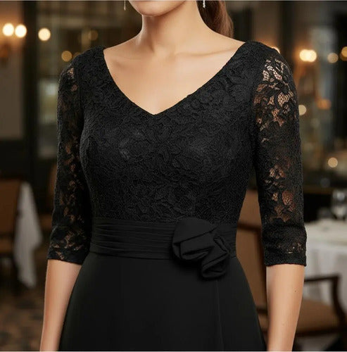 Vestido Fiesta Largo Mangas Ep 232 Negro 10