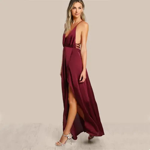 Vestido Maxi Largo Fiesta Burdeo Y Verde Va 376