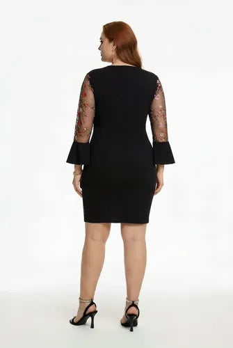 Vestido midi negro manga larga corte tubo talla grande