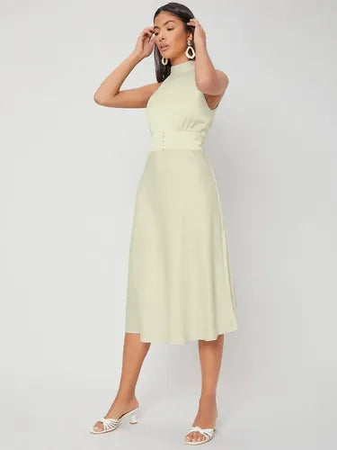 Elegante Vestido Cuello Halter Va 489 Beige S