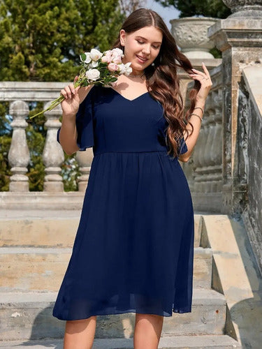 Vestido Fiesta Talla Grande Manga Hombros Descubierto Vg 152