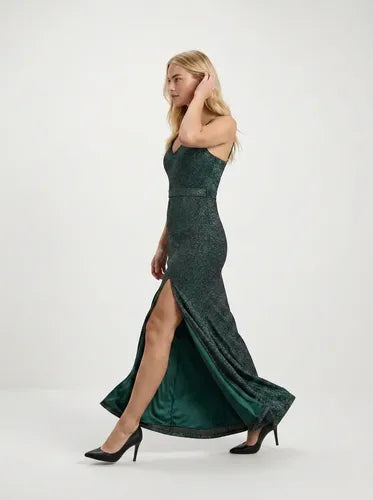 Vestido largo bodycon escote V con tajo