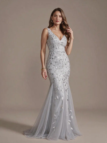 Vestido maxi corte sirena escote V